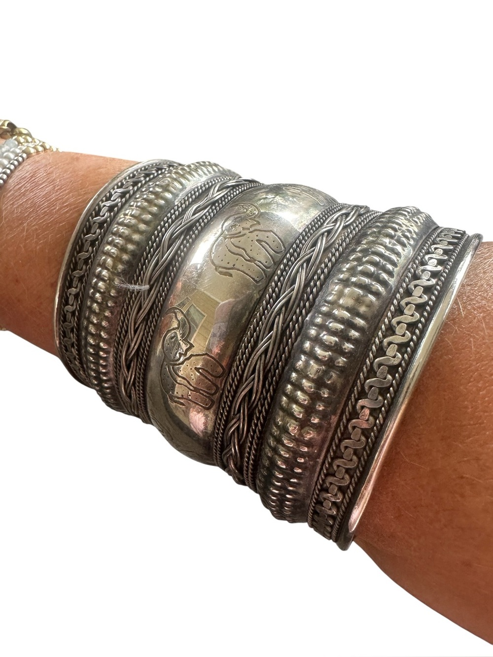 Boho Silver Textured Oversized Cuff Bracelet